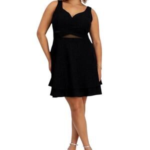 Emerald Sundae Women’s Trendy Sweetheart Layered Skater Dress Black Size 22 W